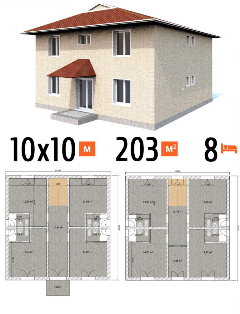 Проект гостиницы 203 кв.м 8 номеров 10 на 10 двухэтажная - стоимость под ключ фото и планы